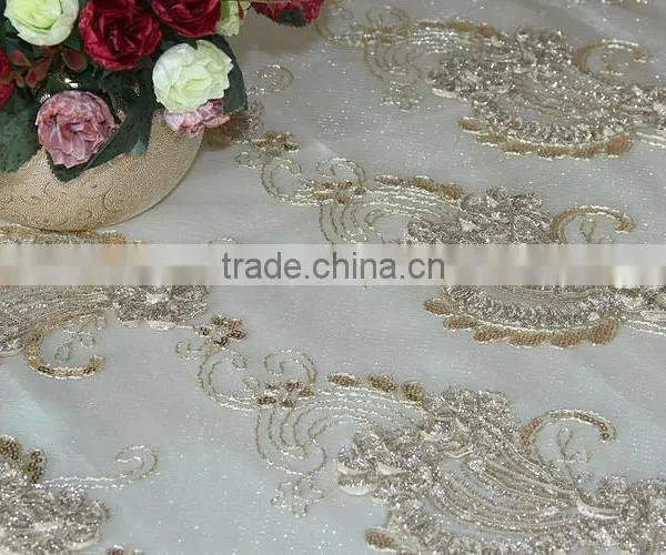 POPULAR CHAMPAGNE TABLE LINEN FOR WEDDING ON SHINE MESH Quality Choice photo-2