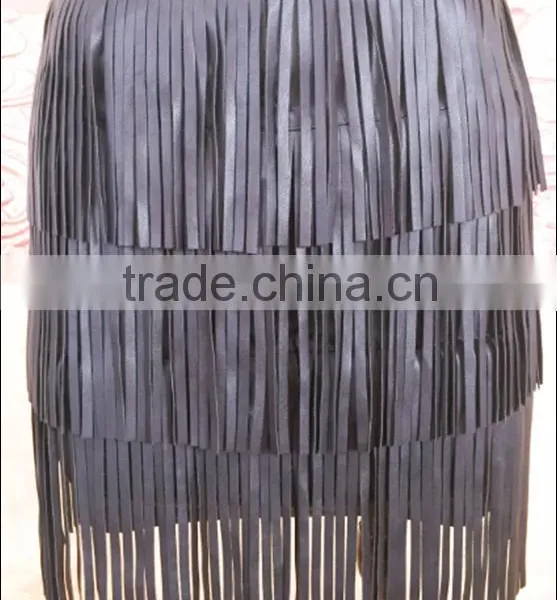 Popular Design Fringes Tassel Lace Sexy PU Skirts China Factory Wholesale photo-5