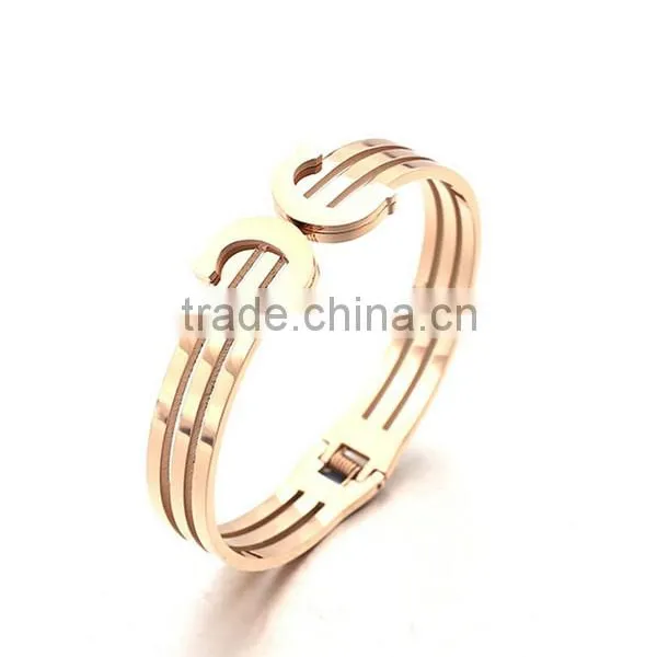 Retail Stainless Steel Women Bangle Rose Gold Spring Shield Bracelet Jewelry photo-2