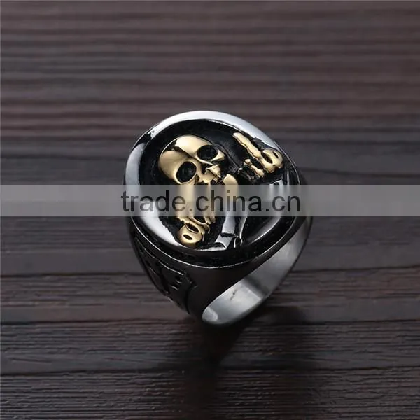 Hiphop Vintage Two Tone Devil Skull Ring photo-4