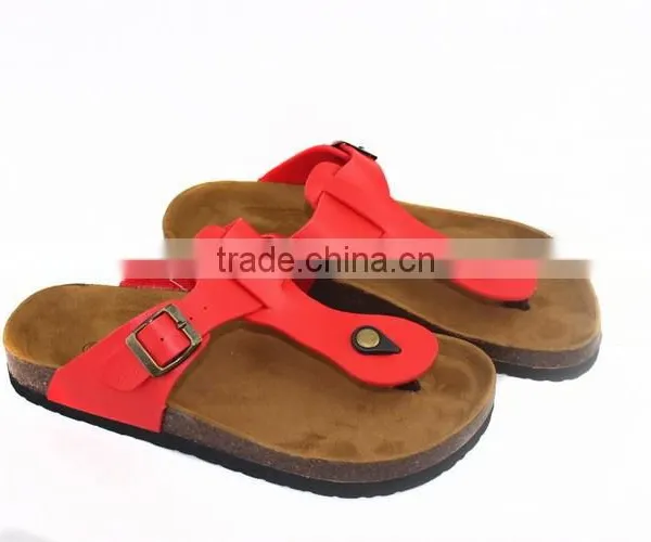 2015 Red Flip-flops Cork Outsole Lady Leather Sandal Shoes photo-6