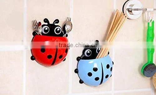 Cute Cartoon Ladybug Kids Wall Suction Cup Mount Toothbrush Box Travel Organizer Plastic Box Storage Organizer photo-4