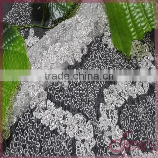 Silver Metallic Embroidery Design Netting Fabric, Sparkle Embroidery Design Fabric for Wedding Dresses photo-4