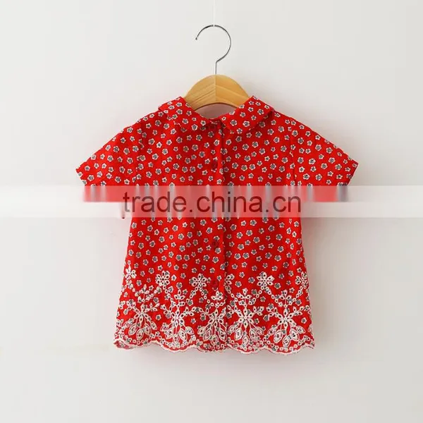 Hot Sale Turn-down Collar Floret Print Embroidery Fabric Baby Girls Top Design With Button photo-2