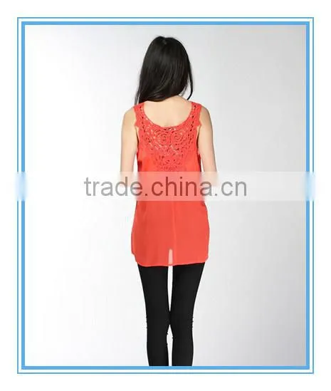 2015 Coral Assemetric Chiffon Ladies Fashion Quilted Vest photo-2