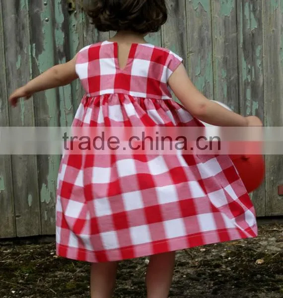 Red Gingham Kid Dress Summer Toddler Girls Clothes Checked Baby Girl Frocks photo-3