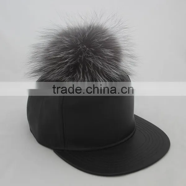 Myfur Man Handsome Style Pure Leather Baseball Cap Hat With Real Silver Fox Fur Bobble Cap photo-4