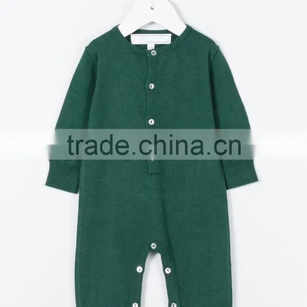 Green Cotton Blend Round Neck Plain for Winter Season Custom Baby Romper photo-2