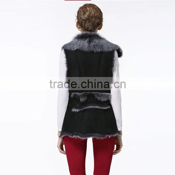 New Arrival 2016 Fashion Winter Black With Grey Fur Leather Waistcoat photo-4