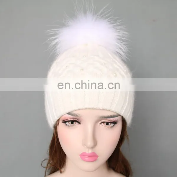 White Solid Color Ladies Girls Winter Hats Wool Blen Beanies photo-2