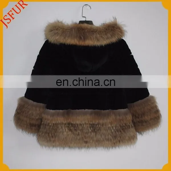 Fashion Design Women Natural Raccoon Fur Trim Rabbit Fur Coat With Real Rabbit Fur photo-2