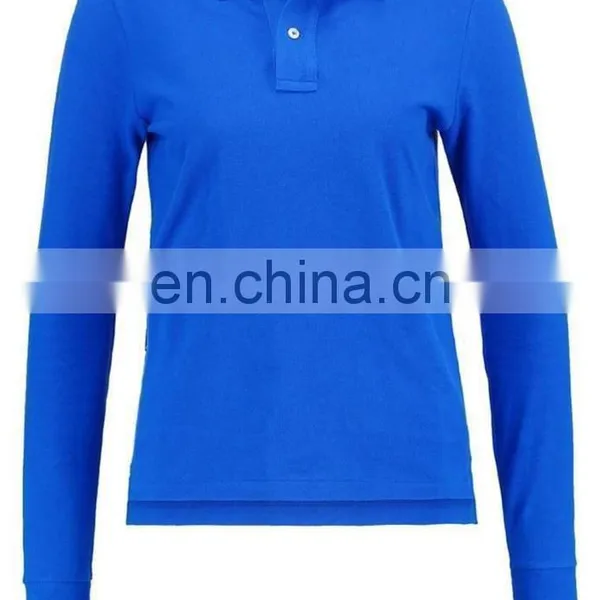 Ladies Plain Blue Long Sleeve Polo t Shirts Casual Design Cheap Wholesale photo-5