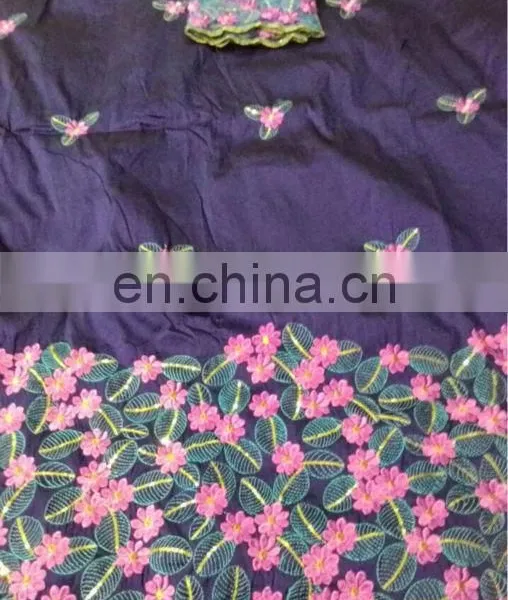 Indian African Dubai Nigerian Taffeta Silk Flower Work George Wrappers With Blouse photo-2