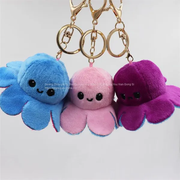 New Octopus Keychain Fashion Stuffed Two Sides Octopus Keychain and Turn Over Bag Pendant Plush Animal Keychains photo-3
