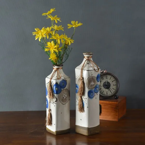 American Countryside Retro Style Hand Made Firm Squre Ceramic Vase For Study Decor photo-3