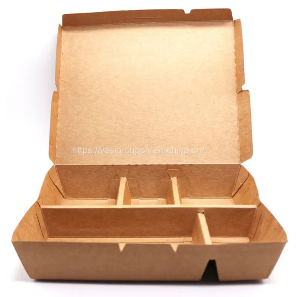 Disposable 2 3 5 Compartment Brown Paper Food Box for Take Away Fast Food Restaurant Salad Sushi Fried Chips photo-4