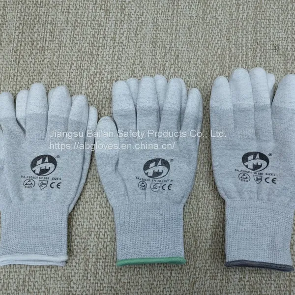 BA 13G Nylon Mixed Carbon Fiber Knitted ESD Gloves With Finger PU Dipped photo-5