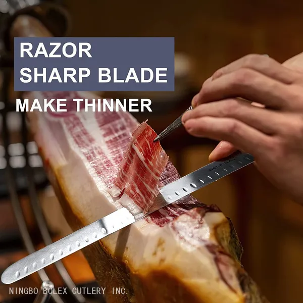 Professional Slicing Knife Lines Ham Slicer Serrated Scalloped Cake Bread Slicer Fluted Edge Ham Keban Roast Beef Slicers Knives Made in China by Bolex photo-4