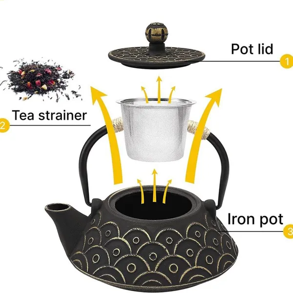 Chinese Classic Japanese Water Brewing Tea Pot Home Health Black 800ml Fish Scale Cast Iron Teapot With Filter photo-3