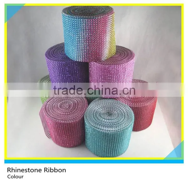 Wholesale Acrylic Rhinestone Trimming Rainbow Color Rhinestone Wrap Ribbon photo-2