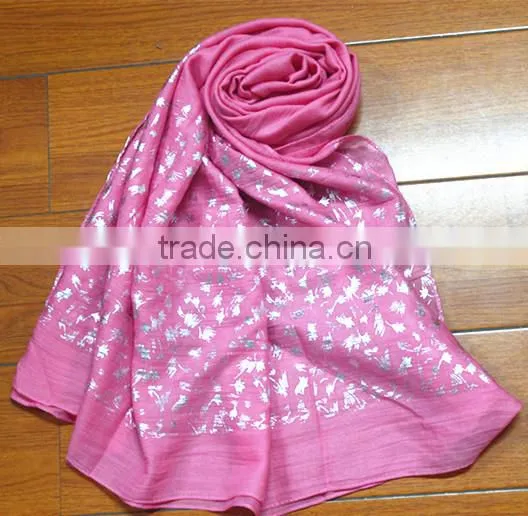 Fashionable Voile Cotton Gold Printed Long Scarf