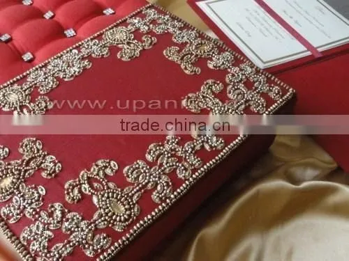 Red and Gold Embroidered Silk Invitation Box WHOLESALE photo-3