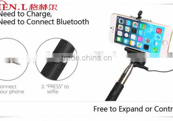 Extendable Handheld Audio Cable Control Selfie Stick Monopod For IPhone 6, 6plus Samsung photo-4