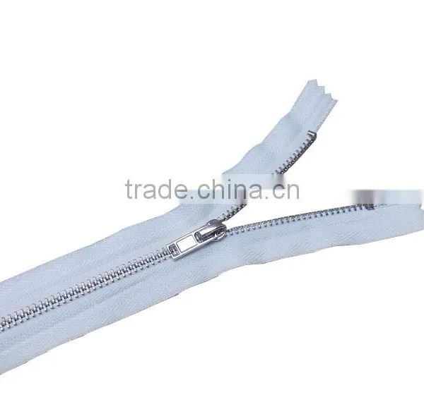 3# White and Black Close-end Silver Metal Zipper for Overcoat Decpration