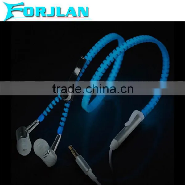 3.5mm Metal Zipper Glowing Earphone Stereo Glowing Headphones photo-2
