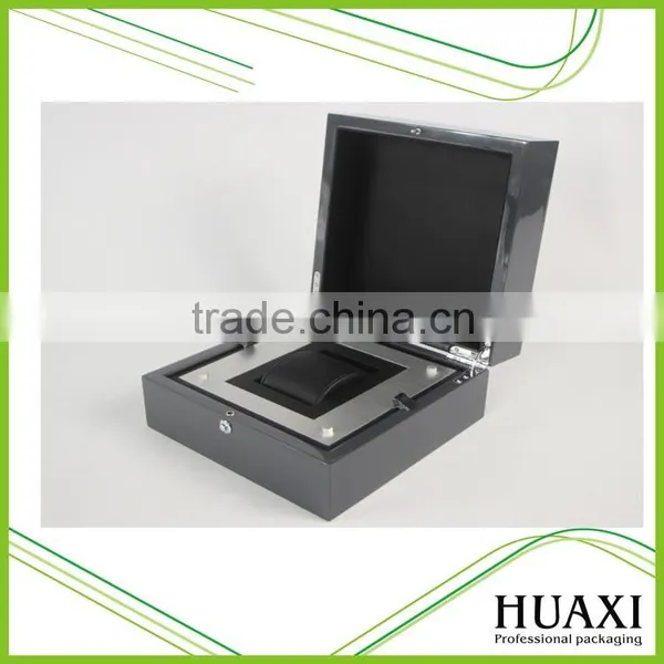 Luxury Grey High Glossy Lacquer Wooden Wrist Watch Box With Pillow photo-6
