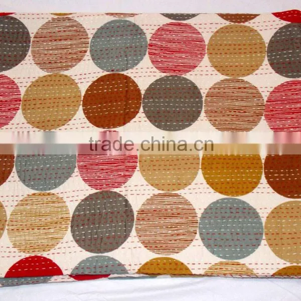Queen Size Polka Dots Print Reversible Kantha Quilt Indian Sari Quilt Handmade Kantha Quilt Glazed Cotton photo-4