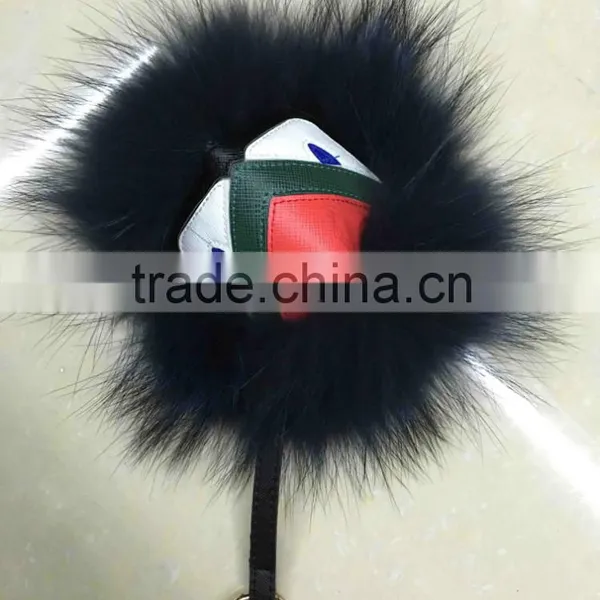 Hot Fashion Raccoon Fur Accessories Monster Fur Keychain Leather Keychain Fur Pompoms