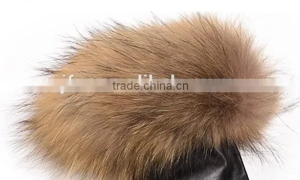 Women's Lambskin Leather Gloves With Plush Raccoon Fur Trim Super Warm photo-5