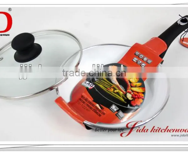Aluminum Ceramic non stick frying pan & wok pan with lid with induction base and silicon handle