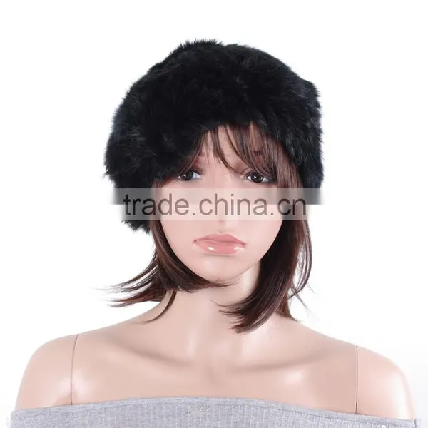 Women Winter Warm Real Fur Knitted Cap Rabbit Fur Hat photo-2