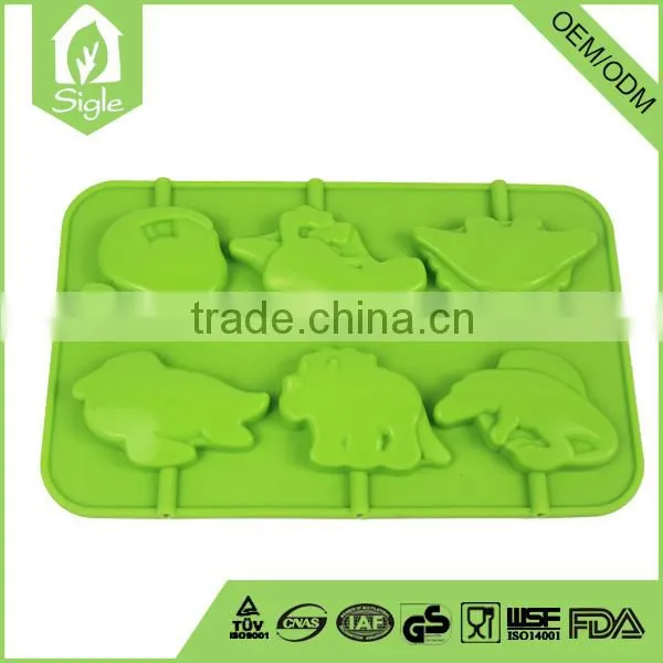 Sigle Brand New Design 6 Cavity Dinosaur Costume Shaped Silicone Lollipop Candy Molds