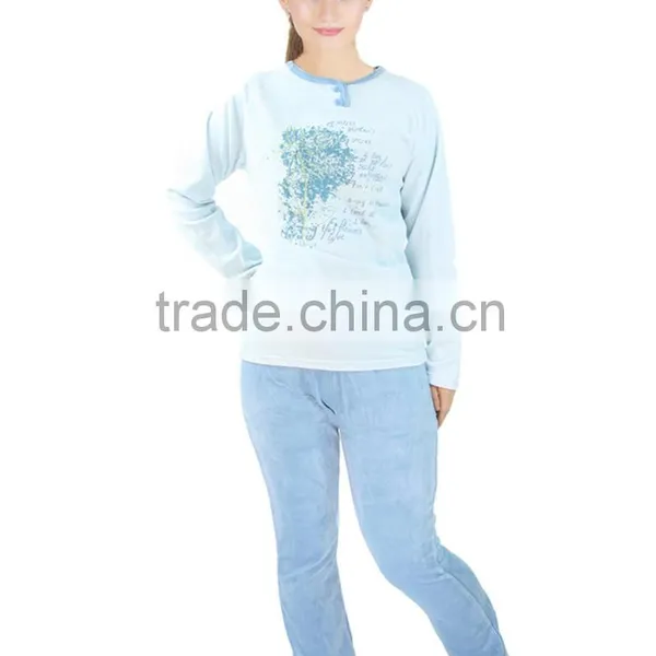 Kevince Women Polar Fleece Pyjamas Set Pajama Blue Flower 1000pcs up OEM Factory Directly
