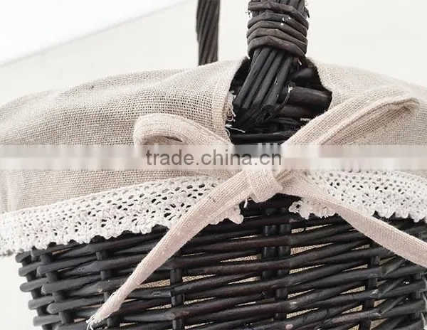 Handmade Black Wicker Woven Basket With Handle photo-4