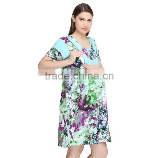 New Fashion All Over Print Maternity Dress Green Maternity Dresses for Office photo-2