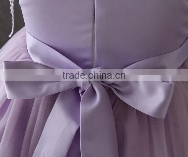 OEM Baby Girls Lovely Purple Embroidery Flower Tassel Party Dresses Net Frock Design Tulle Fluffy Baby First Communion Dress photo-6