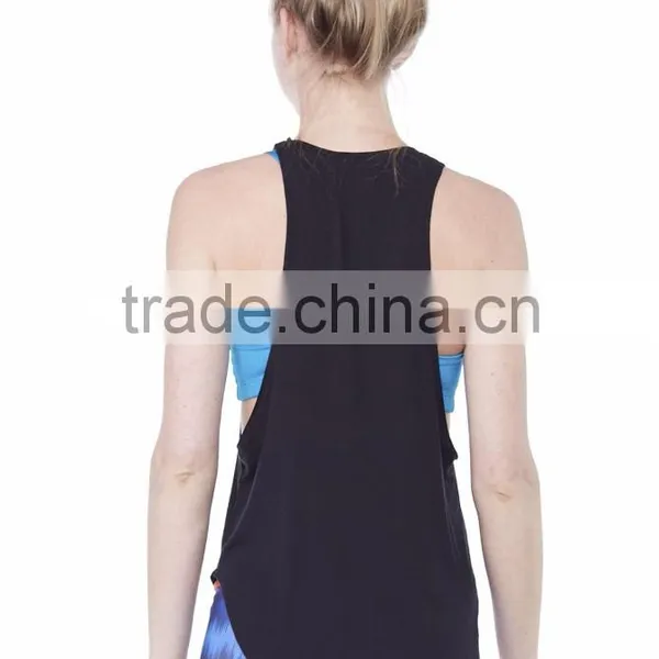 Women Black Plain Racer Back Gym Tank Top Loose Fitting photo-2
