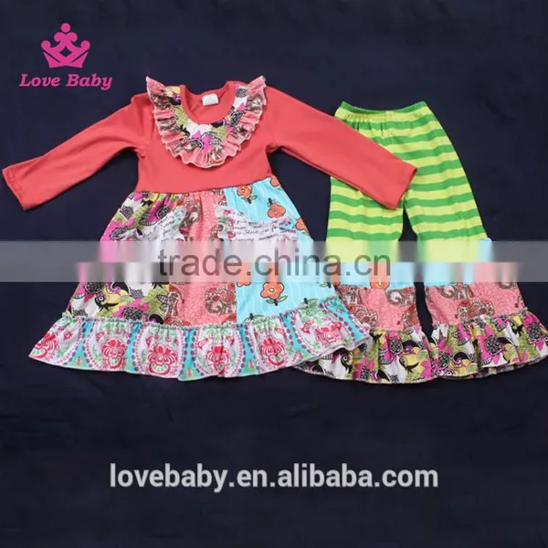 Watermelon Red Floral Shirt With Splicing Big Sleeve Ruffle Trousers Kids Fashion Clothing Set LBYTZ001-45