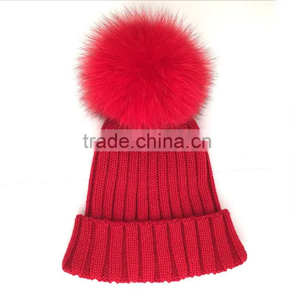 Myfur Teen Girls Winter Wool Hats With Large Real Fox Fur Pom Poms photo-5