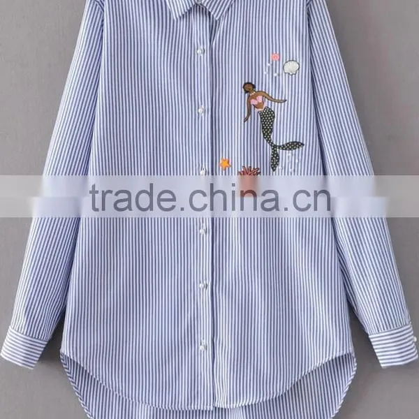 Runwaylover EY2369B 2017 Women Fashion Embroidery Stripe Blouse photo-4