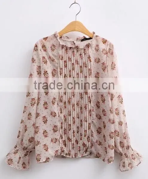 Runwaylover EY2344B Hot Sale 2017 Women Fashion Sleeve Fold Printed Chiffon Blouse photo-4
