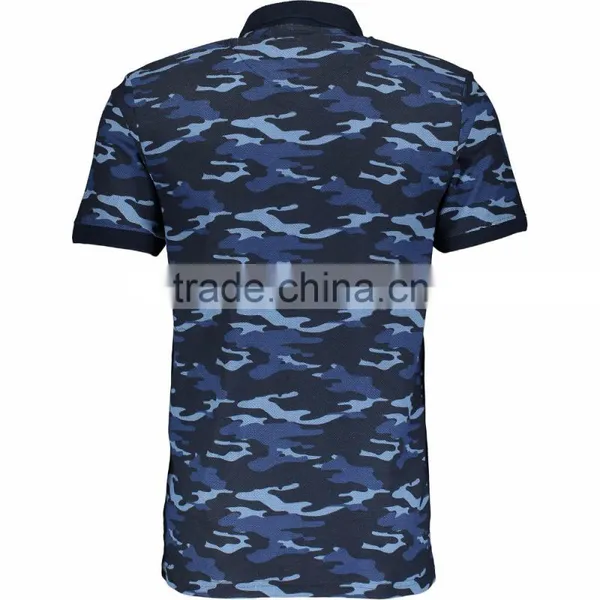 Fashion Tops Wear Men Regular Fit Blue Camouflage Polo Shirt With Button photo-2