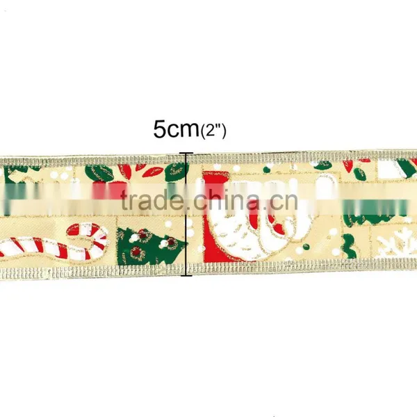 Multicolor Tree Santa Claus Pattern Imitation Silk Satin Ribbon For Christmas Decoration 5.0cm photo-3