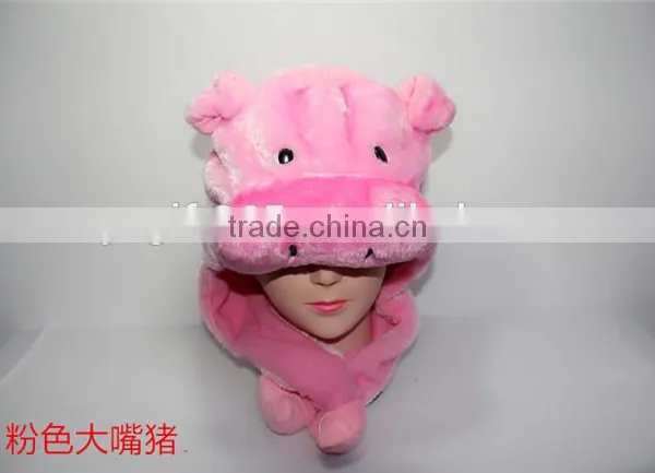 White Pink Pig Plush Warm Hat Cartoon Animal Cap Earmuff With Ear Poms photo-3