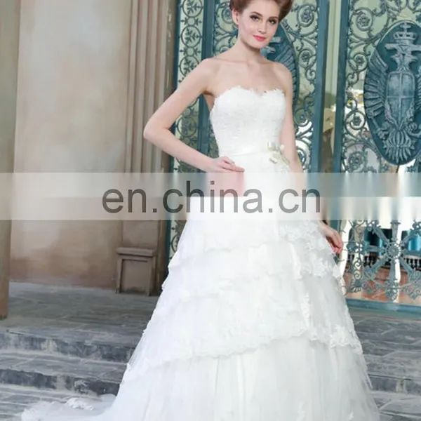ED Strapless A-line Bow Belt Lace Applique Organza Wedding Dress photo-2