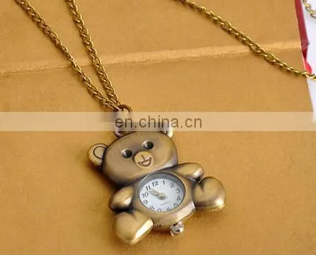 New Fashion Cute Pocket Watch Little Bear Pendant Necklace Women Dress Quartz Watches Gift photo-6
